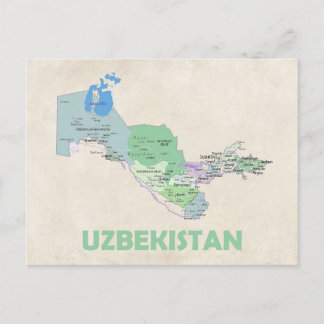 Uzbekistan country map postcard