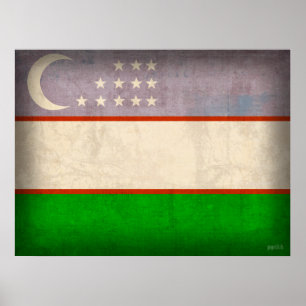 Uzbekistan Flag Distressed Poster