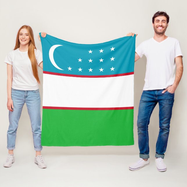 Uzbekistan flag fleece blanket (In Situ)