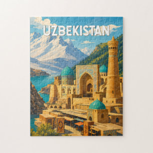 Uzbekistan Illustration Travel Art Vintage Jigsaw Puzzle