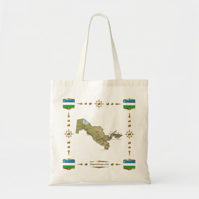 Uzbekistan Map + Flags Bag (Front)
