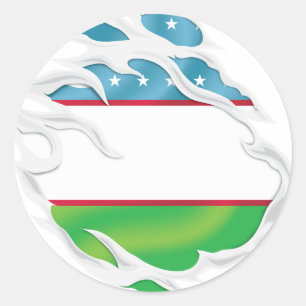 Uzbekistan Ripped Flag Classic Round Sticker