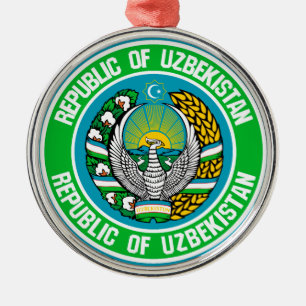 Uzbekistan Round Emblem Metal Tree Decoration