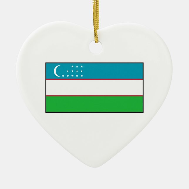 Uzbekistan – Uzbek Flag Ceramic Tree Decoration (Front)