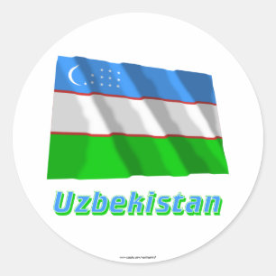 Uzbekistan Waving Flag with Name Classic Round Sticker