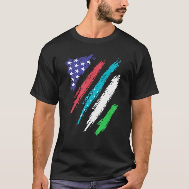 Uzbekistani American Patriot Grown Heart Flag Stri T-Shirt (Front)