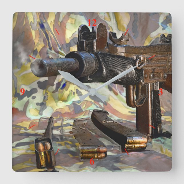 Uzi, Warped Logic Square Wall Clock (Front)