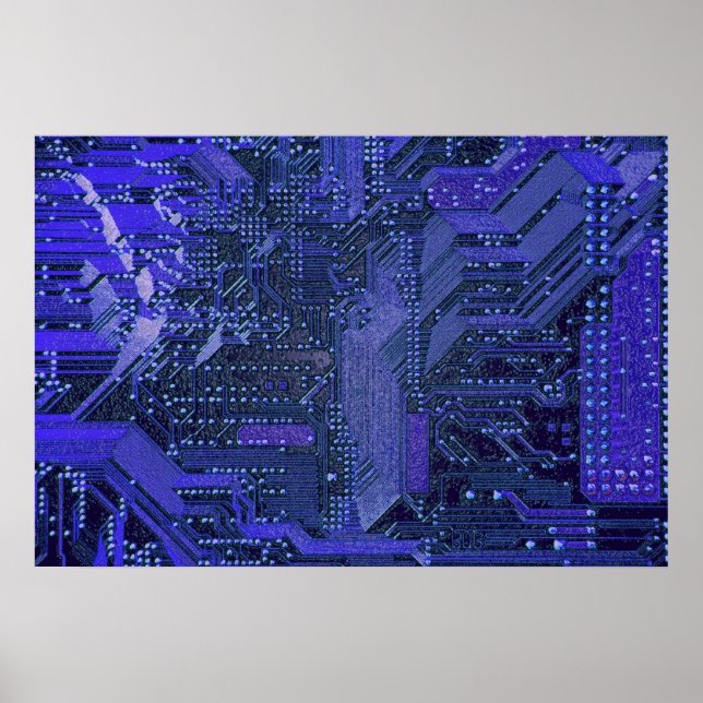 V1/V2 Blue Cyber Circuits, Cyberpunk Tech Poster (Front)
