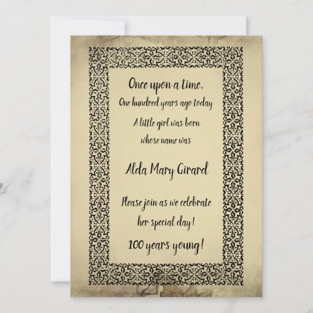 V2 Antique Storybook Centenarian 100th Birthday Card (Front)