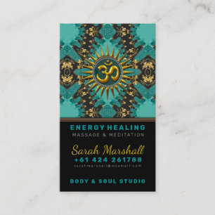 V2 Teal Gold Eastern Sparkle OM Yoga Business Card