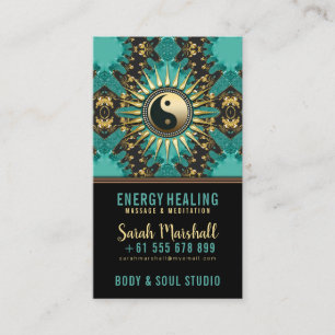 V2 Teal Gold Eastern Sparkle Yin Yang Business Card
