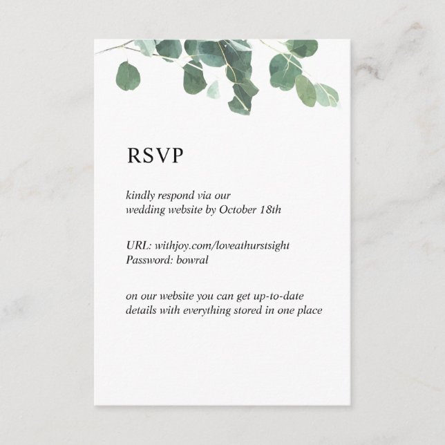 V7 Watercolour leaves ChloeNick RSVP Enclosure Card (Front)