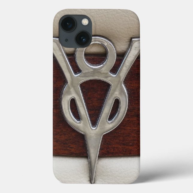 V8 Chrome Emblem Leather and Wood Case-Mate iPhone Case (Back)
