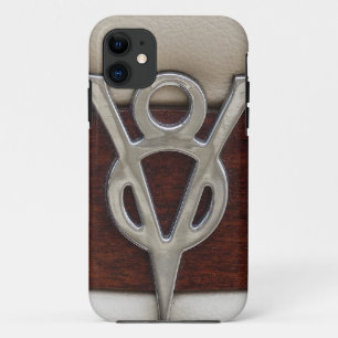 V8 Chrome Emblem Leather and Wood iPhone 11 Case