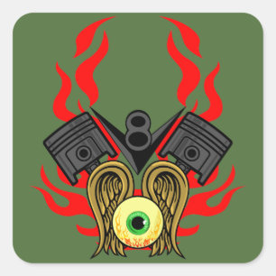 V8 Piston Heads Flying Eye Square Sticker