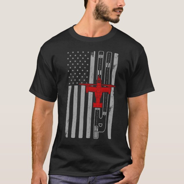 V-22 Osprey Helicopter American Flag Runway V22 T-Shirt (Front)