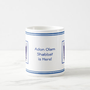 V.2 ADON OLAM, SHABBAT IS HERE, NAVY & WHITE COFFEE MUG