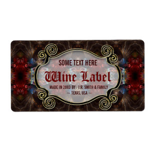 v.2 Mediaeval Fractals Gold Black & Red Wine Label