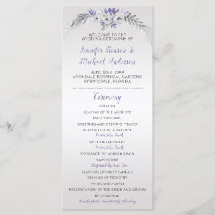 V#2 Purple Grey Silver Floral Wedding Program Programme