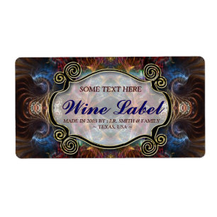 v.3 Mediaeval Fractals Gold Black & Red Wine Label