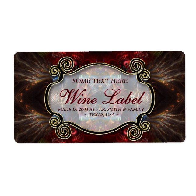 v.4 Mediaeval Fractals Gold Black & Red Wine Label (Front)