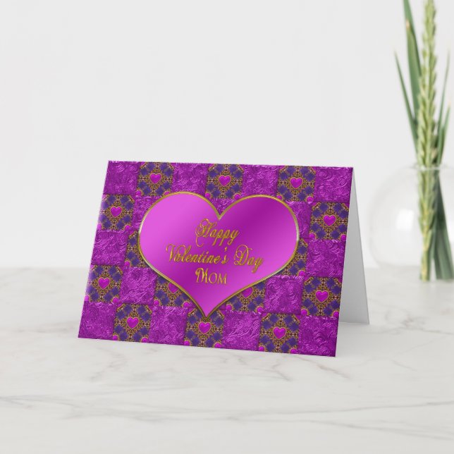V ALENTINE'S DAY - MOTHER - HEARTS- FUCHSIA/PURPLE HOLIDAY CARD (Front)