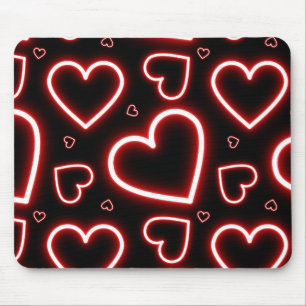 V-Day Red Neon Hearts Mouse Mat