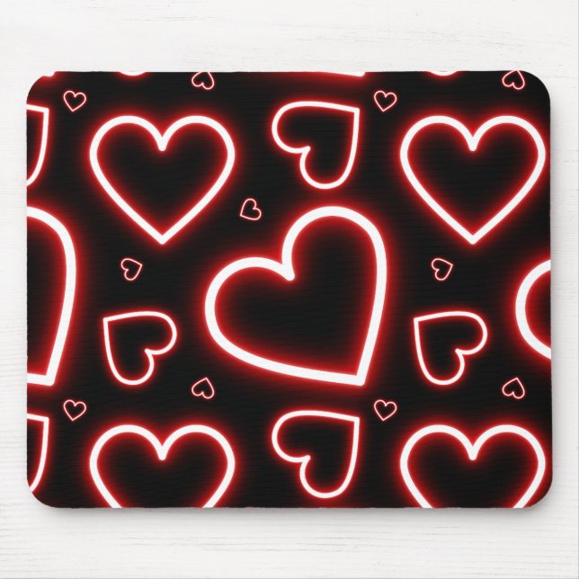 V-Day Red Neon Hearts Mouse Mat (Front)