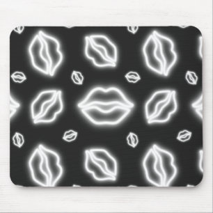 V-Day White Neon Hearts Mouse Mat