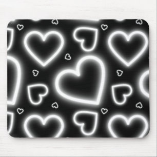 V-Day White Neon Hearts Mouse Mat