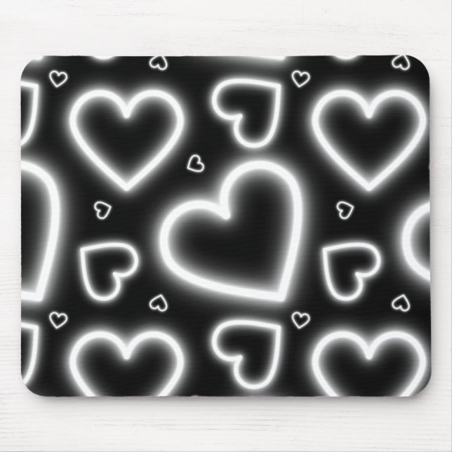 V-Day White Neon Hearts Mouse Mat (Front)