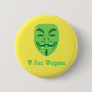 V for vegan 6 cm round badge