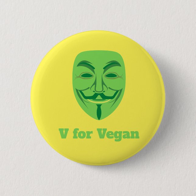 V for vegan 6 cm round badge (Front)