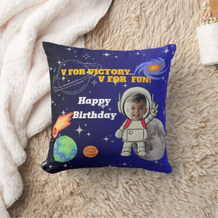 V For Victory V For Fun Astronaut Boy Birthday Cushion