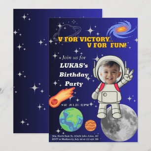 V For Victory V For Fun Astronaut Boy Birthday Invitation