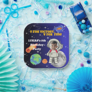  V For Victory V For Fun Astronaut Boy Birthday  Paper Plate