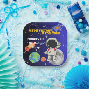  V For Victory V For Fun Astronaut Boy Birthday  Paper Plate