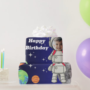 V For Victory V For Fun Astronaut Boy Birthday Wrapping Paper