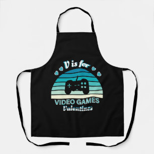 V for Video Games Not Valentines - Funny Retro Col Apron