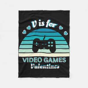 V for Video Games Not Valentines - Funny Retro Col Fleece Blanket
