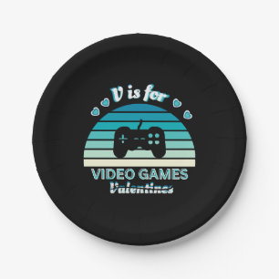 V for Video Games Not Valentines - Funny Retro Col Paper Plate