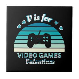 V for Video Games Not Valentines - Funny Retro Col Tile