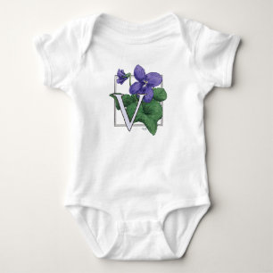 V for Violets Flower Monogram Baby Bodysuit