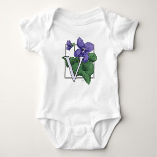 V for Violets Flower Monogram Baby Bodysuit