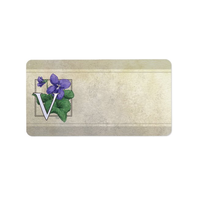 V for Violets Flower Monogram Label (Front)