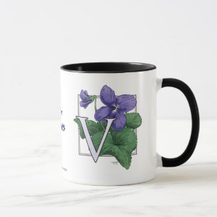 V for Violets Flower Monogram Mug