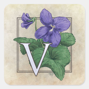 V for Violets Flower Monogram Square Sticker