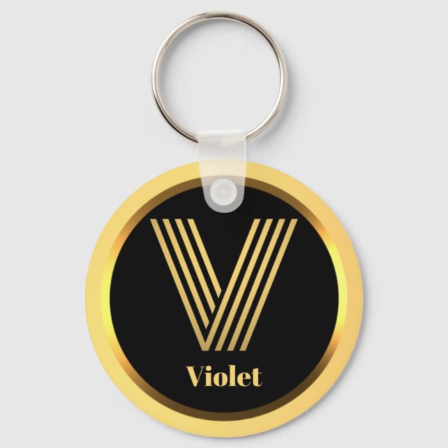 V Gold Monogrammed Letter Personalised Key Ring (Front)