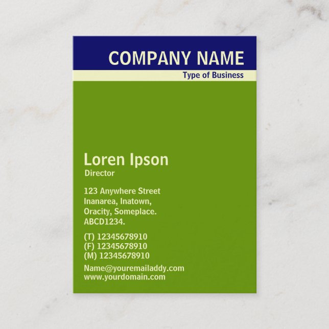 V Header Band - Dark Blue, Cream and Green 669900 Business Card (Front)
