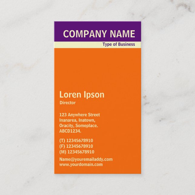 V Header Band - Deep Purple, Cream and Orange Business Card (Front)